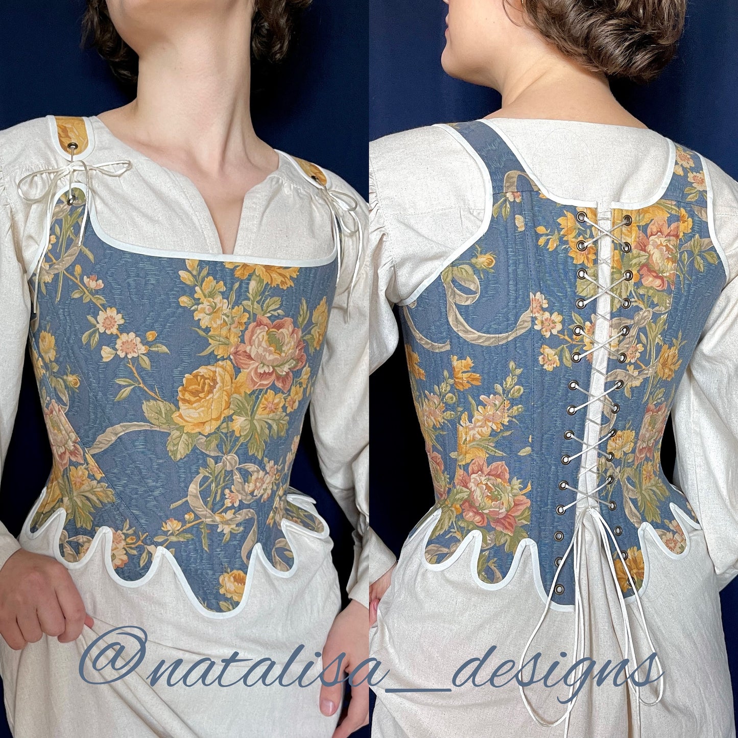 18th Century Style Corset "Grace" – Reversible Midbust Half-Boned Stays – Renaissance Peasant Bodice & Elizabethan