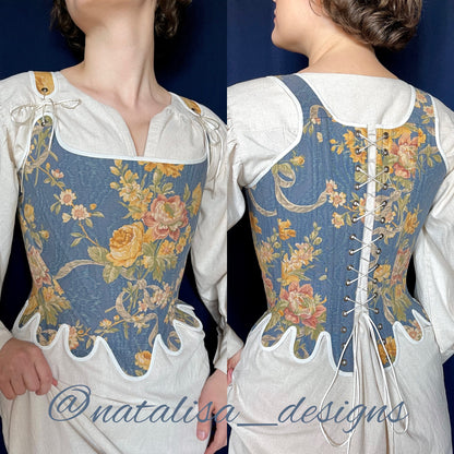 18th Century Style Corset "Grace" – Reversible Midbust Half-Boned Stays – Renaissance Peasant Bodice & Elizabethan