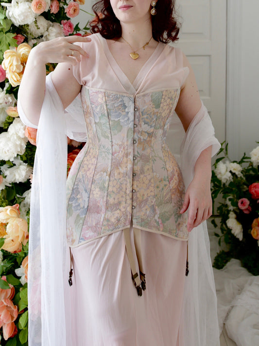 Historical Late Edwardian Corset "Adele" – 1910s Midbust S-Bent Corset, Titanic Era, One-Layer Cotton Corset