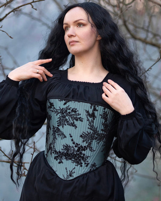 Strapless Modernized 18th Century Stays "Mystery" – Fully-Boned Overbust, Reversible Corset, Renaissance/Elizabethan Inspired