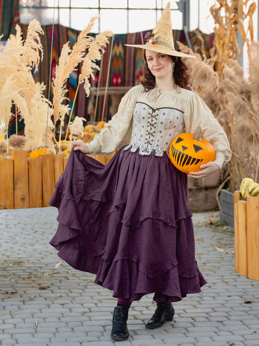 Vintage Inspired Tea-Length Skirt "Marigold" - Designer Skirt With Layered Frills - Bohemian Style Skirt