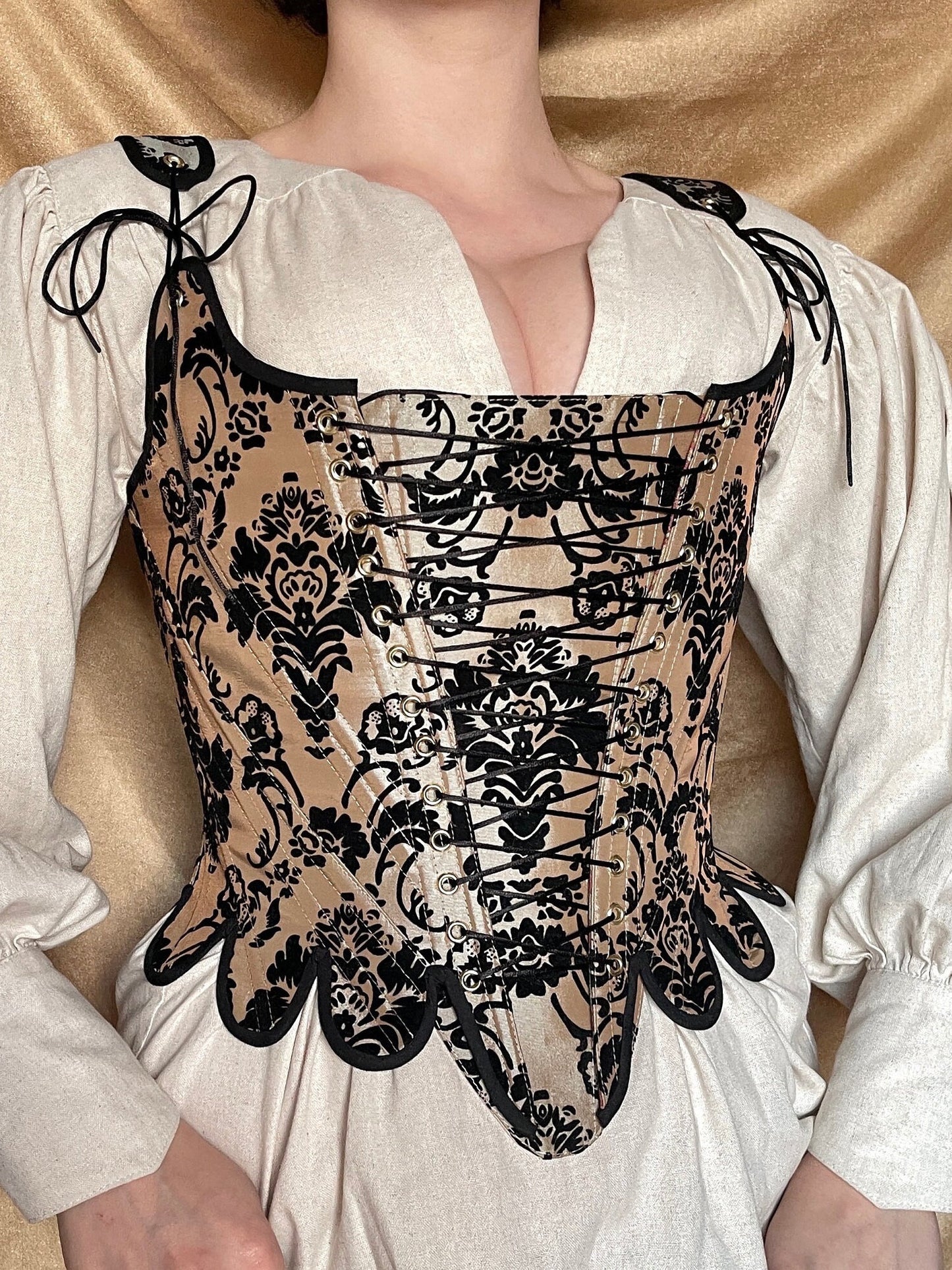 18th Century Inspired Stays "Utopia" – Reversible Midbust Corset with Front & Back Lacing – Half-Boned Renaissance & Elizabethan Stays
