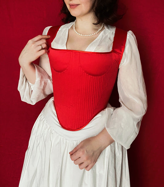 Handmade Ready To Ship Corset “Drama” - 17th Century Style Stays - Reversible MidBust Corset - Historical Stays