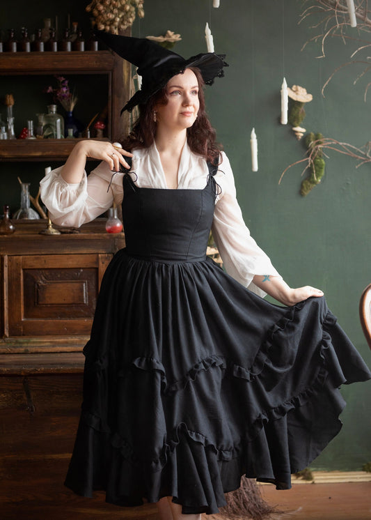 Cottagecore Inspired Corset Dress "Marigold" - Handmade Wool & Linen Renaissance Dress
