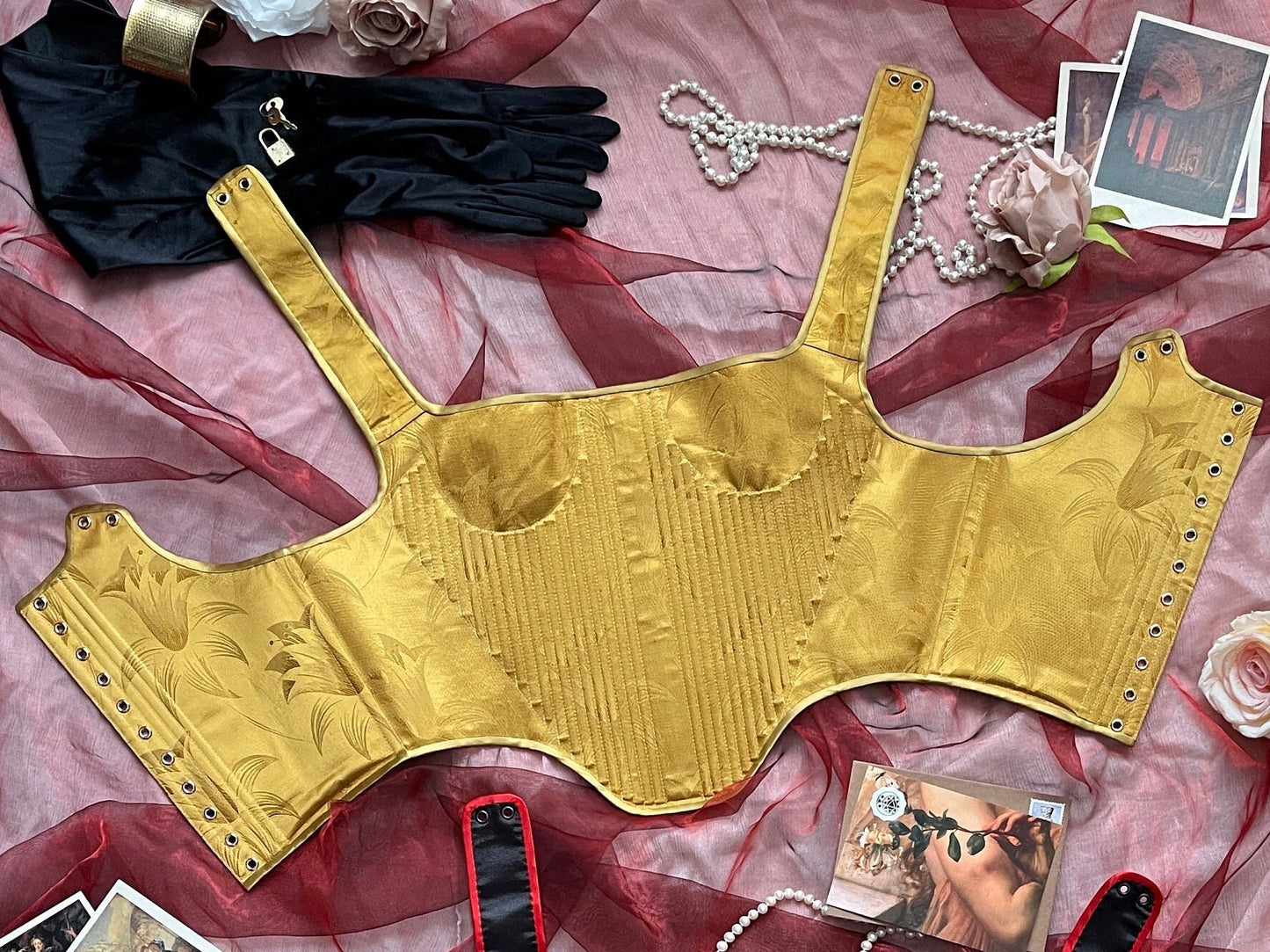 Handmade Ready To Ship Corset “Drama” - 17th Century Style Stays  - Reversible MidBust Corset - Historical Stays - Fully-Boned Stays