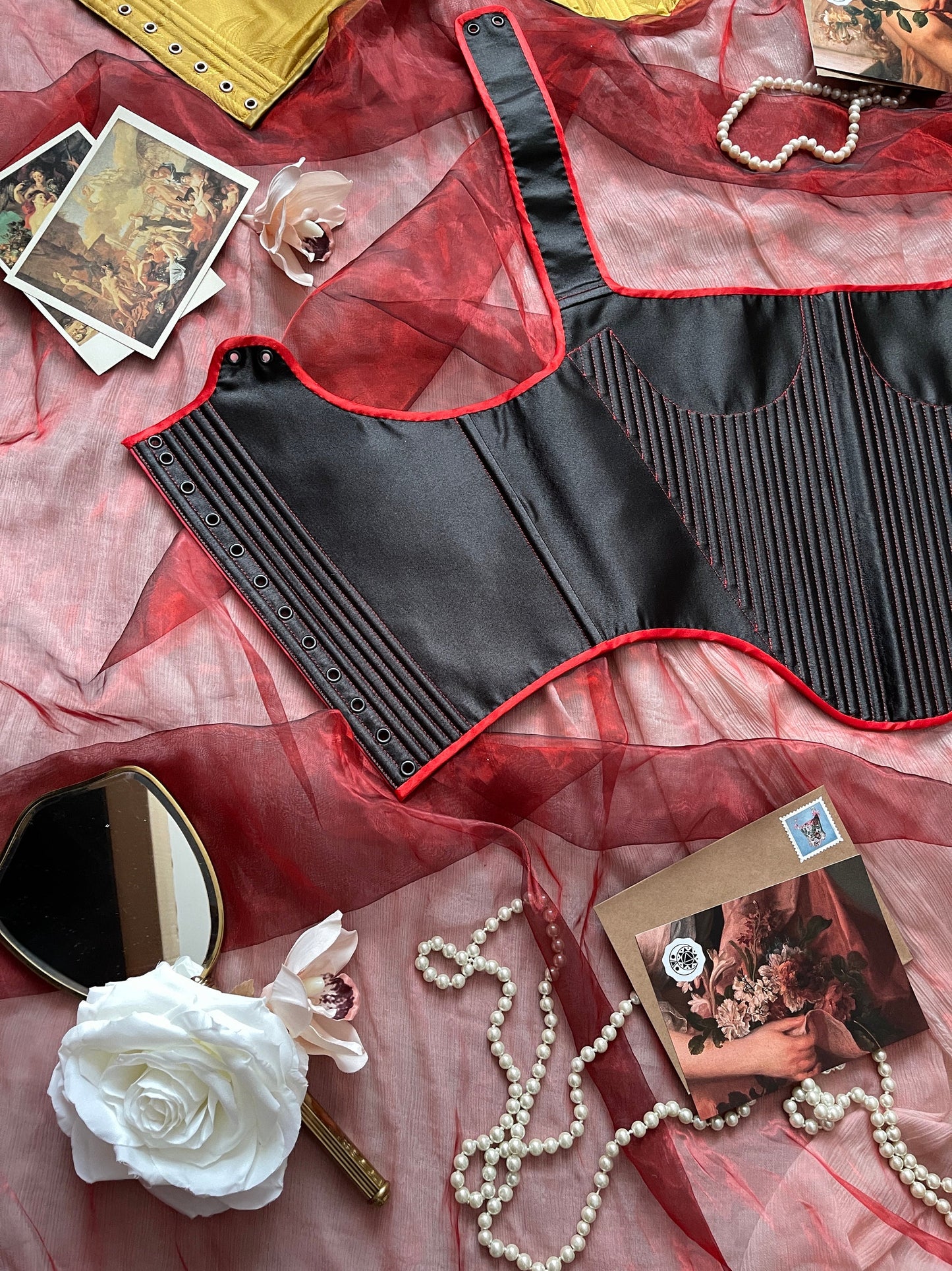 Handmade Ready To Ship Corset “Drama” - 17th Century Style Stays  - Reversible MidBust Corset - Historical Stays