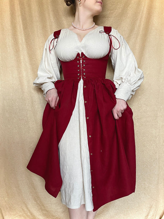 Handmade Underbust Cottagecore Corset Dress "Iris" – Wool/Linen Renaissance Peasant Style