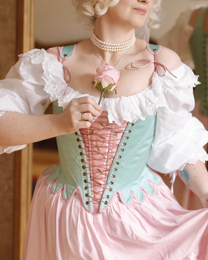 18th Century Inspired Stays "Utopia" – Reversible Midbust Corset with Front & Back Lacing – Half-Boned Renaissance & Elizabethan Stays