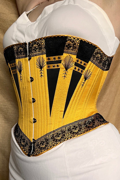 Victorian c.1885 Midbust Corset with Lace Decoration – Copy of a Met Museum Exhibit – Historical Reproduction Silk Corset
