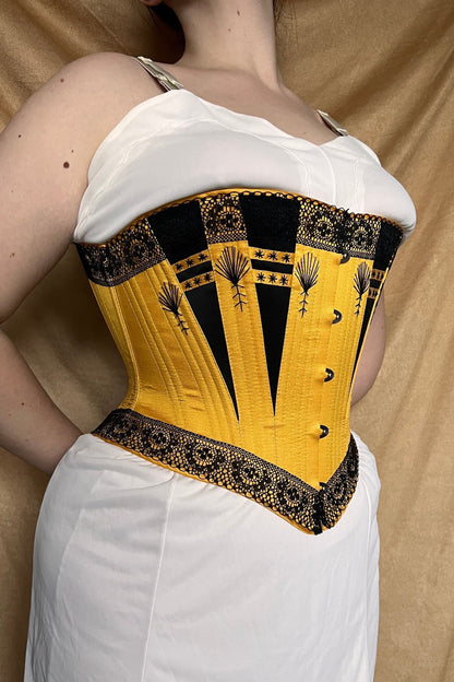 Victorian c.1885 Midbust Corset with Lace Decoration – Copy of a Met Museum Exhibit – Historical Reproduction Silk Corset