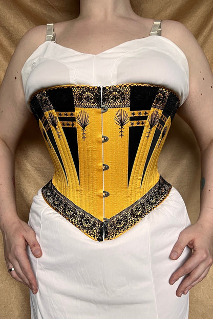 Victorian c.1885 Midbust Corset with Lace Decoration – Copy of a Met Museum Exhibit – Historical Reproduction Silk Corset