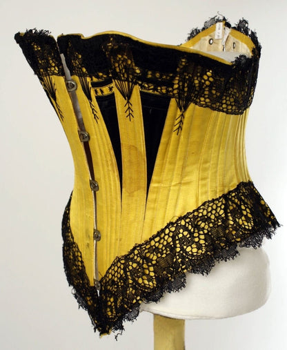 Victorian c.1885 Midbust Corset with Lace Decoration – Copy of a Met Museum Exhibit – Historical Reproduction Silk Corset