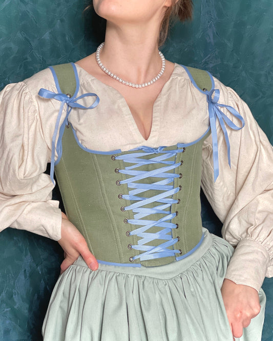 Cropped Peasant Style Stays "Delight" – 18th Century Inspired Reversible Half-Boned Stays – Cottagecore, Fairycore, Renaissance