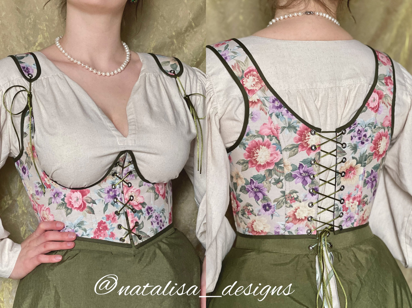 Reversible Underbust Corset with Straps "Novelty" – Waist Corset with Front and Back Lacing, Modern Minimalist Corset