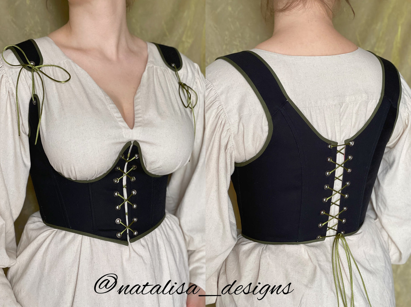 Reversible Underbust Corset with Straps "Novelty" – Waist Corset with Front and Back Lacing, Modern Minimalist Corset