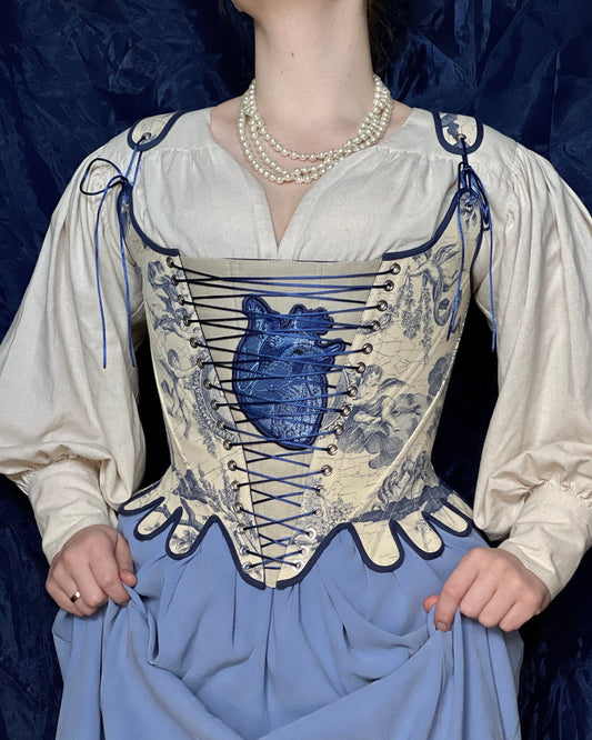18th Century Inspired Stays "Utopia" – Reversible Midbust Corset with Front & Back Lacing – Half-Boned Renaissance & Elizabethan Stays