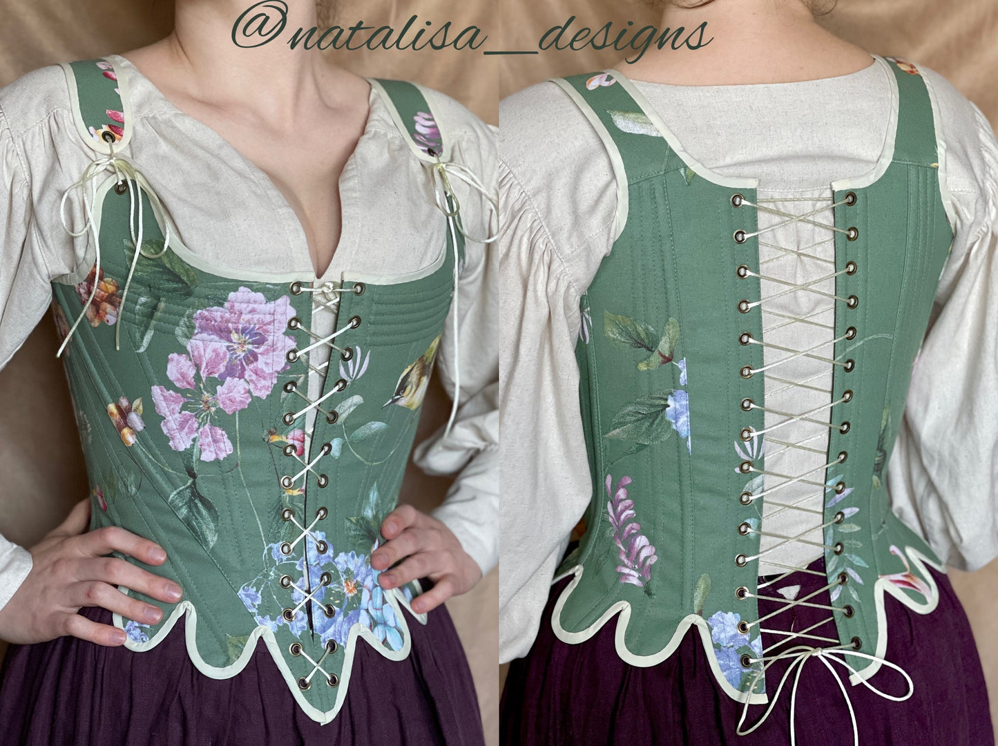 Historical Late 18th Century Stays "Fantasia" – Reversible Midbust Corset – Half-Boned Stays – Elizabethan & Renaissance