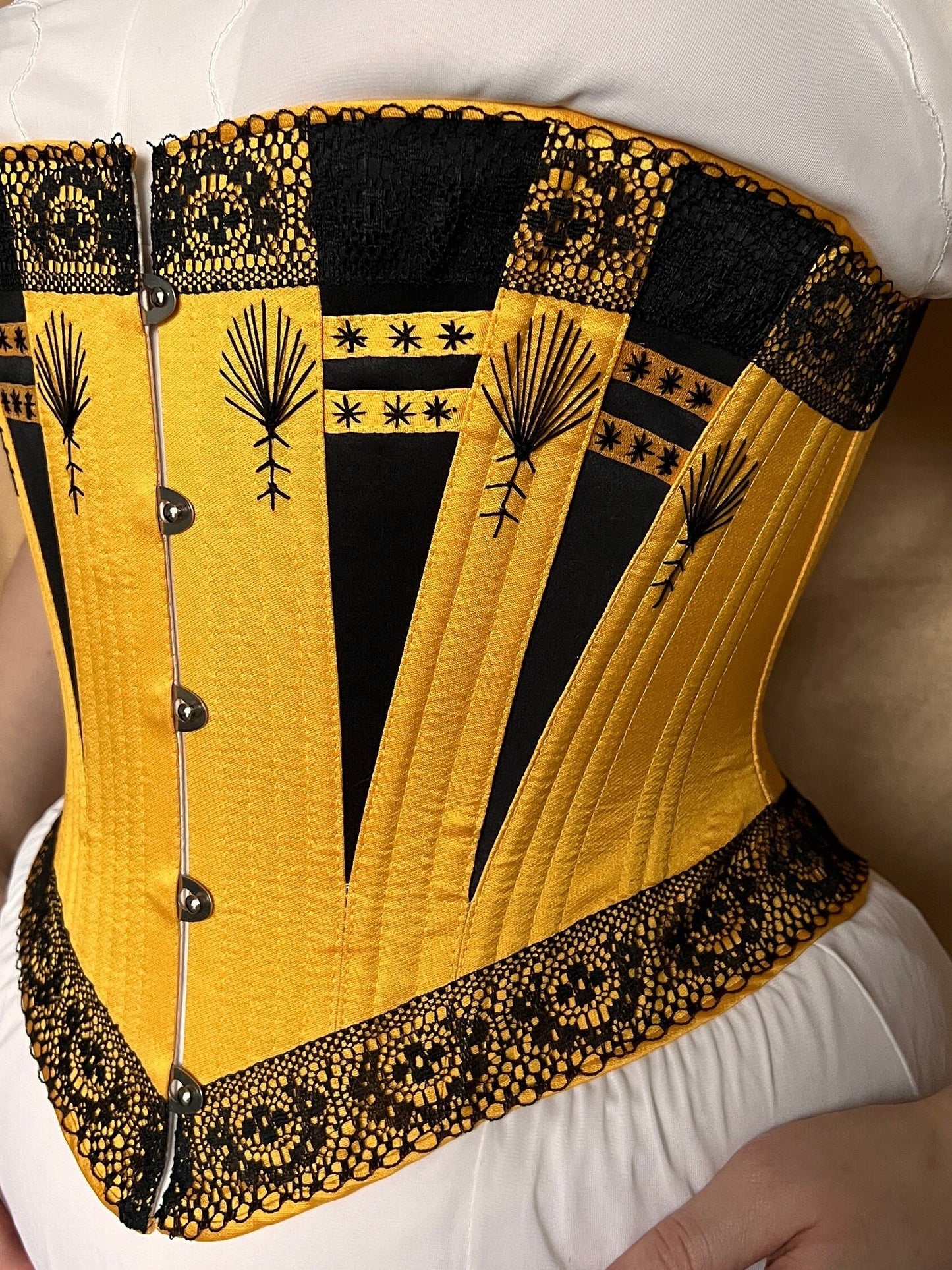 Victorian c.1885 Midbust Corset with Lace Decoration – Copy of a Met Museum Exhibit – Historical Reproduction Silk Corset