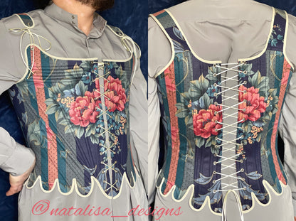 Historical Late 18th Century Stays "Fantasia" – Reversible Midbust Corset – Half-Boned Stays – Elizabethan & Renaissance