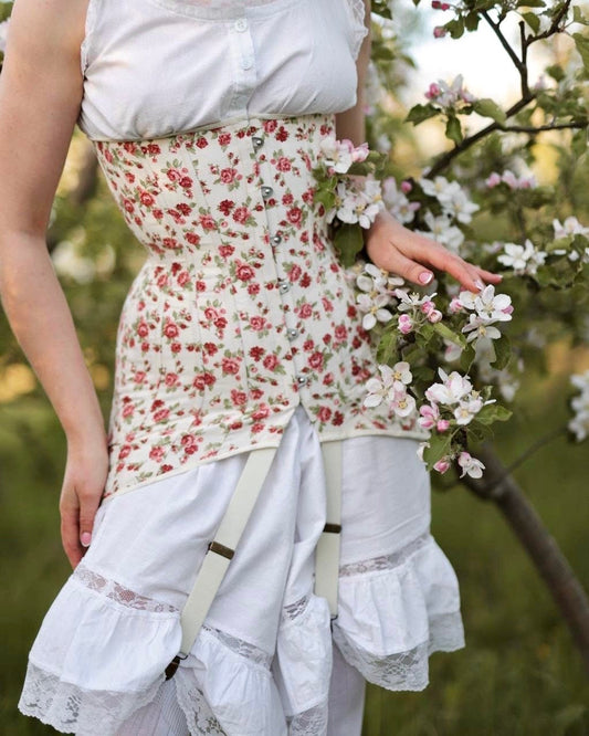 Historical Late Edwardian Corset "Rose" – 1910s Underbust S-Bent Corset, Titanic Era, One-Layer Cotton Corset