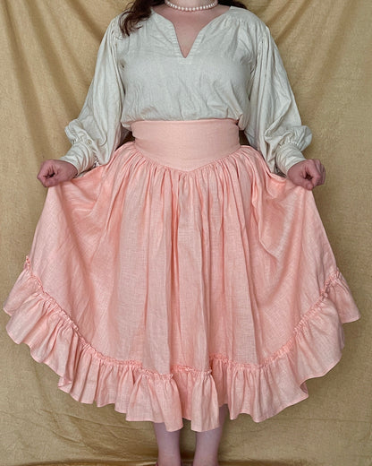 Vintage Inspired Full Midi-Skirt "Peony" - Designer Skirt With Frills And Back Lacing - Skirt With Adjustable Waist