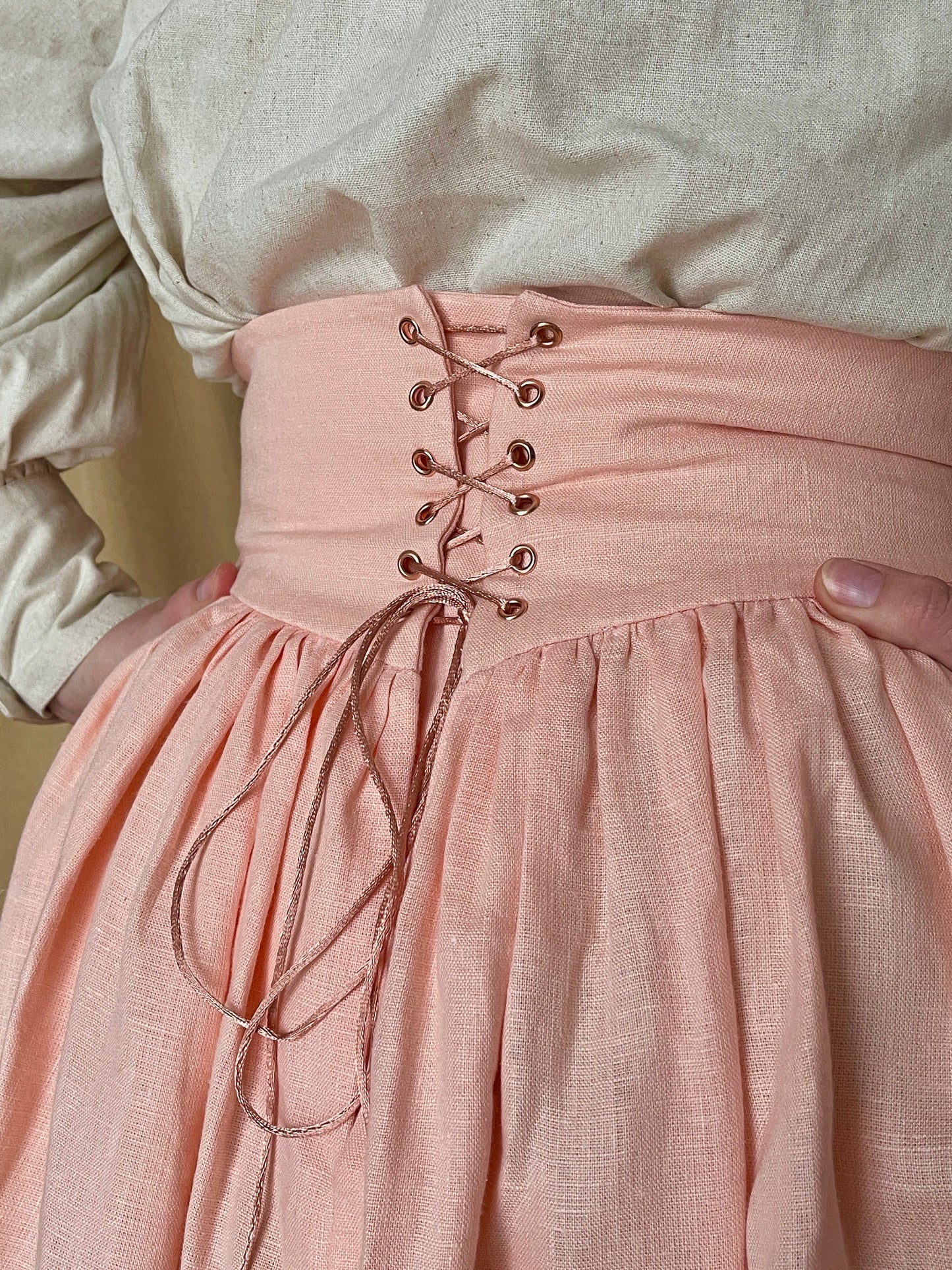Vintage Inspired Full Midi-Skirt "Peony" - Designer Skirt With Frills And Back Lacing - Skirt With Adjustable Waist