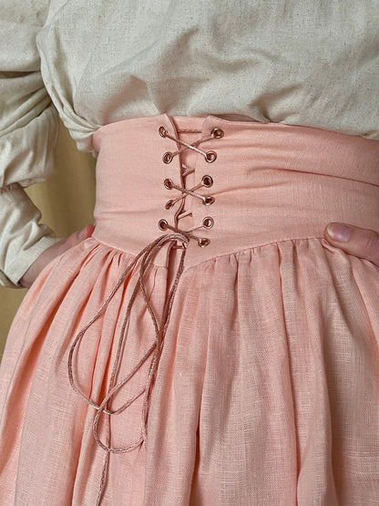 Vintage Inspired Full Midi-Skirt "Peony" - Designer Skirt With Frills And Back Lacing - Skirt With Adjustable Waist