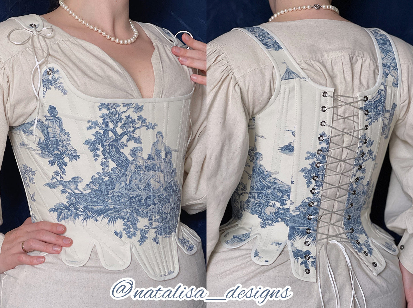 Historical 18th Century Stays "Charm" – Late 1780s Reversible Half-Boned Corset – Renaissance & Elizabethan Style