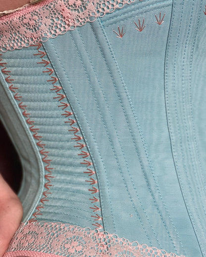 Late Victorian 1890-1900s Midbust Corset with Lace Decoration & Flossing – Historical Reproduction Silk Corset – Early Edwardian Corset