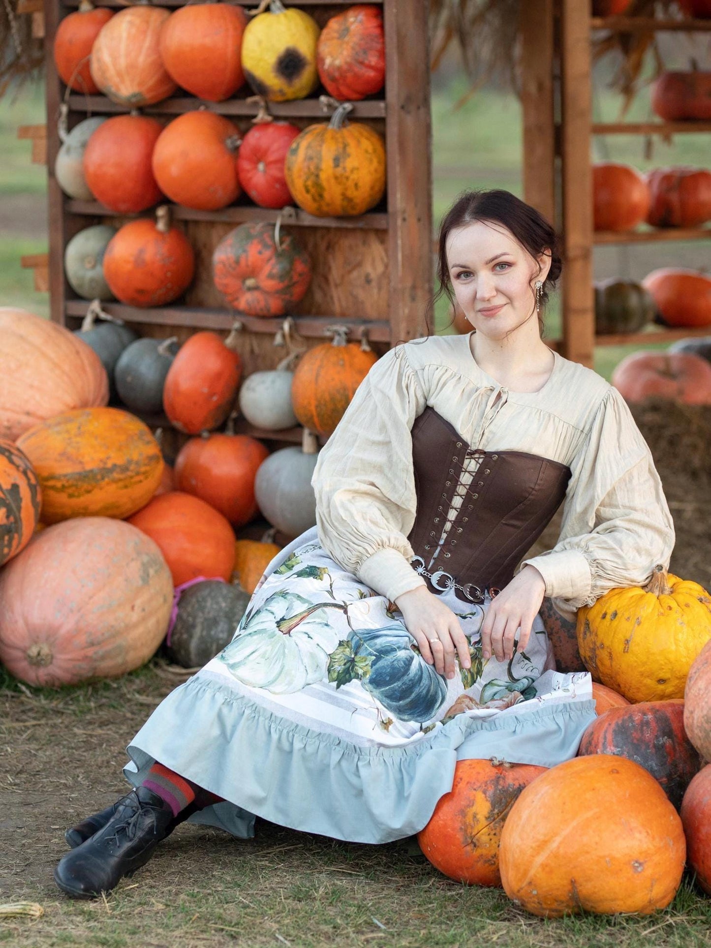 Vintage Inspired Coupon Style Midi-Skirt - Limited Edition Designer Skirt With Frills And Back Closure - Pumpkin Themed Skirt