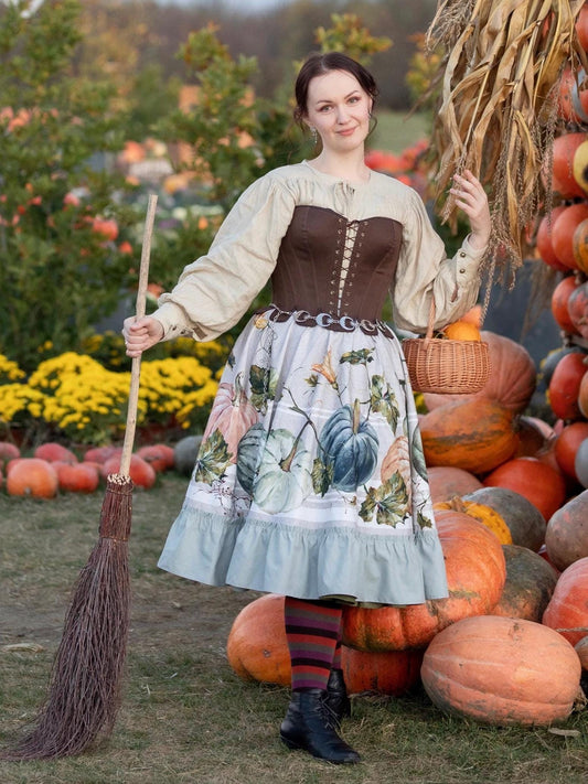 Vintage Inspired Coupon Style Midi-Skirt - Limited Edition Designer Skirt With Frills And Back Closure - Pumpkin Themed Skirt