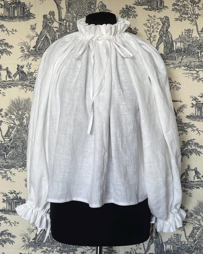 Delicate Vintage Inspired Raglan Chemise “Poet” – Linen/Cotton Shirt/Blouse with Ruffled Sleeves & Neckline – Victorian & Renaissance Style
