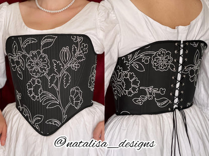 Strapless Modernized 18th Century Stays "Mystery" – Fully-Boned Overbust, Reversible Corset, Renaissance/Elizabethan Inspired