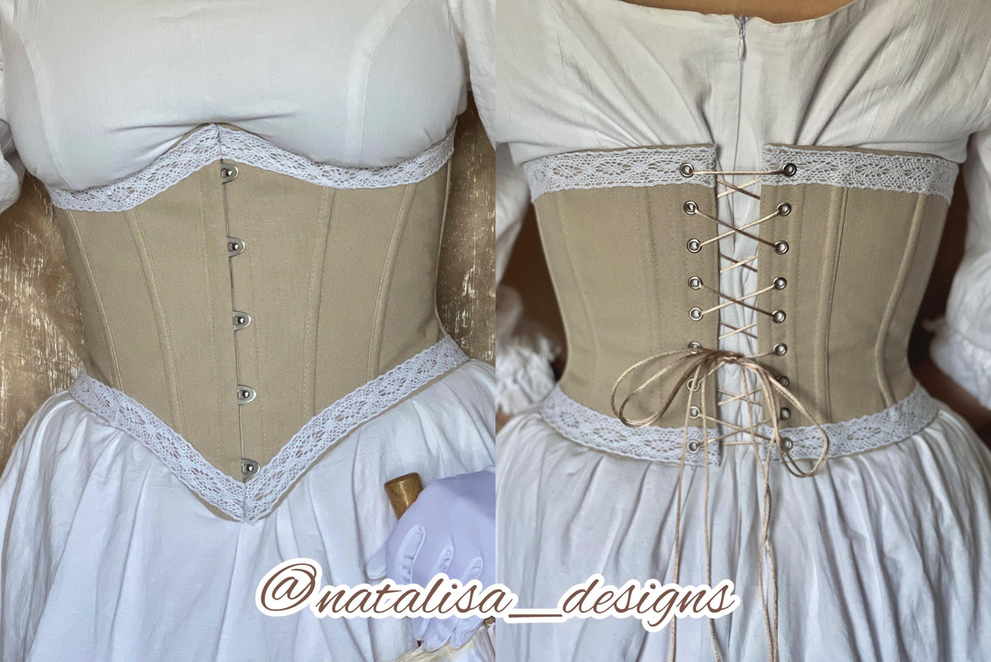 Victorian Inspired Underbust Corset "Caprice" – Reversible Waist Corset, Solid Color Corset