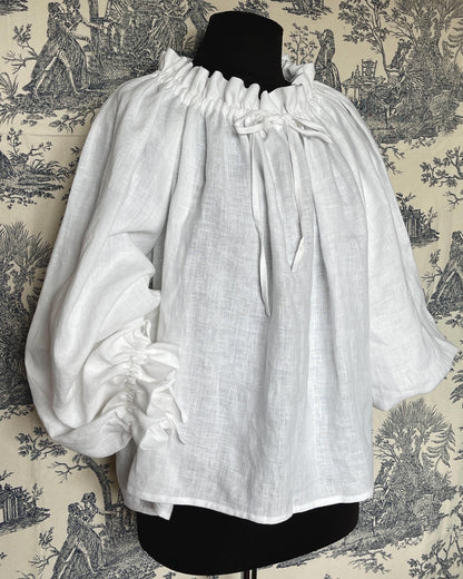 Delicate Vintage Inspired Raglan Chemise “Poet” – Linen/Cotton Shirt/Blouse with Ruffled Sleeves & Neckline – Victorian & Renaissance Style