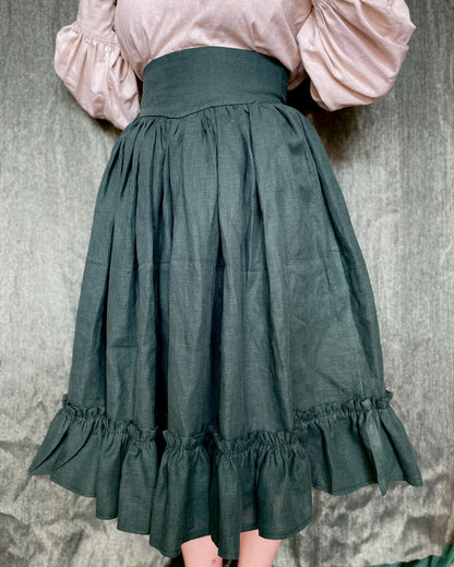 Vintage Inspired Full Midi-Skirt "Peony" - Designer Skirt With Frills And Back Lacing - Skirt With Adjustable Waist