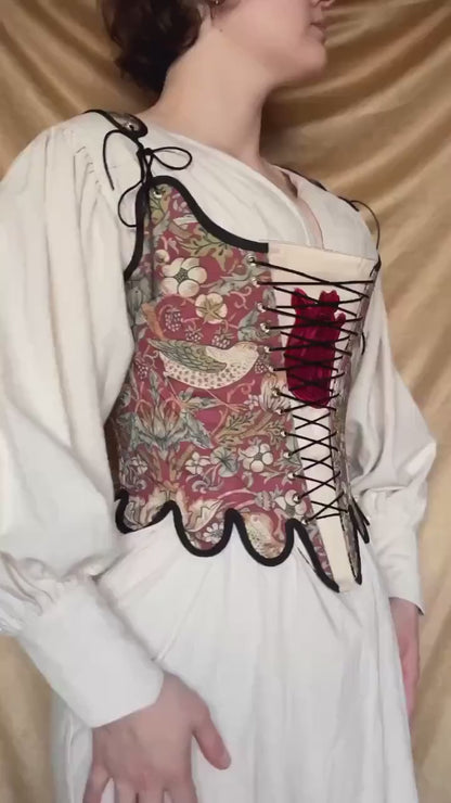 18th Century Inspired Stays "Utopia" – Reversible Midbust Corset with Front & Back Lacing – Half-Boned Renaissance & Elizabethan Stays